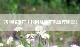 找网络推广（找网络推广渠道有哪些）